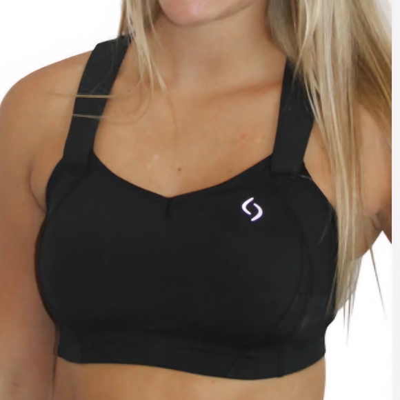 NWOT Brooks Moving Comfort Juno Black Rebound Racerback Sports Bra Size 32C. - Picture 1 of 9